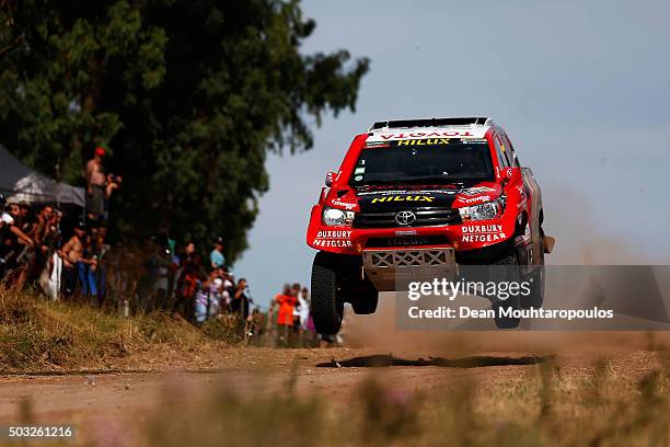 Giniel De Villiers of South Africa and Dirk Von Zitzewitz of Germany in the TOYOTA HILUX for TOYOTA GAZOO RACING compete in the Dakar Rally Prologue...