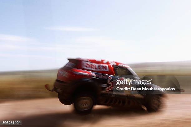 Adam Malysz of Poland and Xavier Panseri of France in the MINI ALL4 RACING for ORLEN X-RAID TEAM compete in the Dakar Rally Prologue on January 2,...