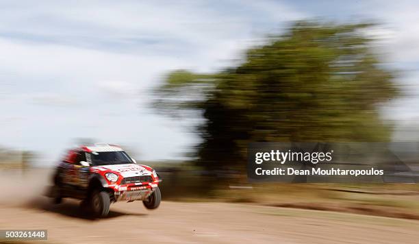 Adam Malysz of Poland and Xavier Panseri of France in the MINI ALL4 RACING for ORLEN X-RAID TEAM compete in the Dakar Rally Prologue on January 2,...