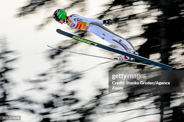 Peter Prevc of Slovenia takes 1st place during the FIS Nordic World Cup Four Hills Tournament on January 3, 2016 in Innsbruck, Austria.