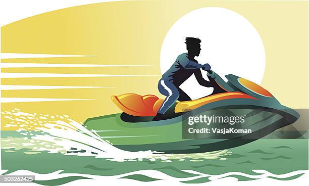 ilustraciones, imágenes clip art, dibujos animados e iconos de stock de jet esquiador divirtiéndose - jet boat