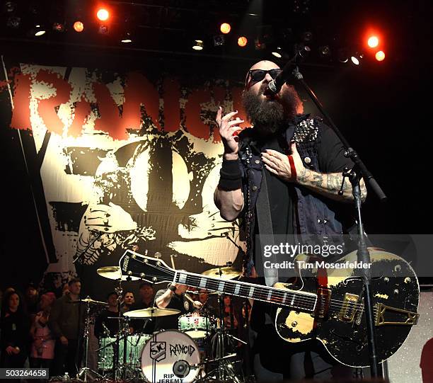 Tim Armstrong of Rancid performs in support of the band's "...Honor Is All We Know" release at The Warfield on January 2, 2016 in San Francisco,...