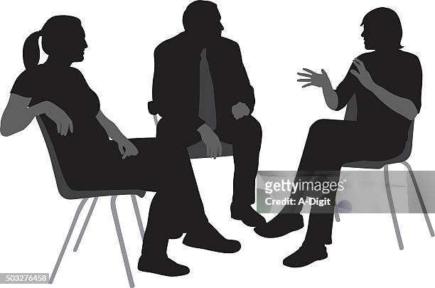 sitting and talking silhouettes - business meeting stock illustrations