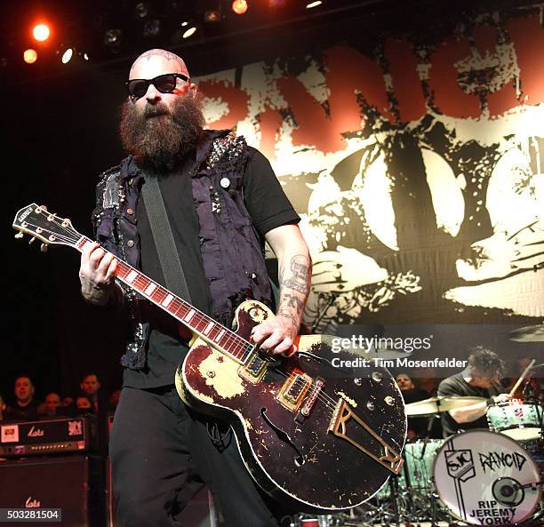 Tim Armstrong and Branden Steineckert of Rancid perform in support of the band's "...Honor Is All We Know" release at The Warfield on January 2, 2016...