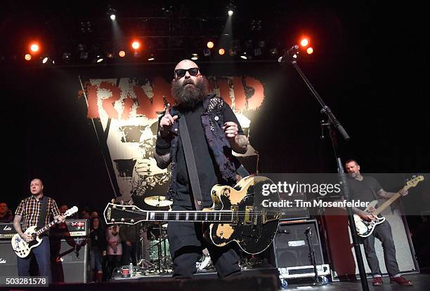 Lars Frederiksen, Tim Armstrong, and Matt Freeman of Rancid perform in support of the band's "...Honor Is All We Know" release at The Warfield on...