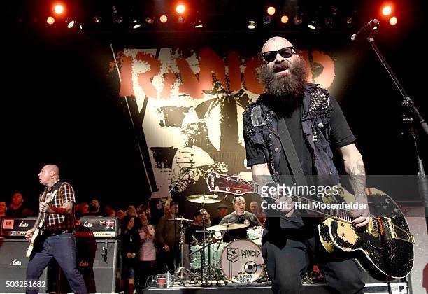 Lars Frederiksen, Branden Steineckert and Tim Armstrong of Rancid perform in support of the band's "...Honor Is All We Know" release at The Warfield...
