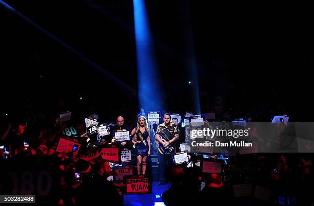 Adrian Lewis of England prepares to take to the stage for the final match against Gary Anderson of Scotland during Day Fifteen of the 2016 William...