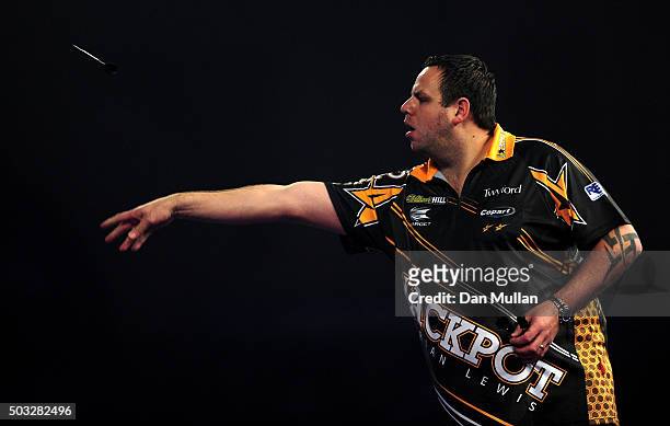 Adrian Lewis of England throws during the final match against Gary Anderson of Scotland during Day Fifteen of the 2016 William Hill PDC World Darts...