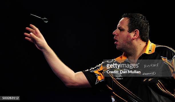 Adrian Lewis of England throws during the final match against Gary Anderson of Scotland during Day Fifteen of the 2016 William Hill PDC World Darts...