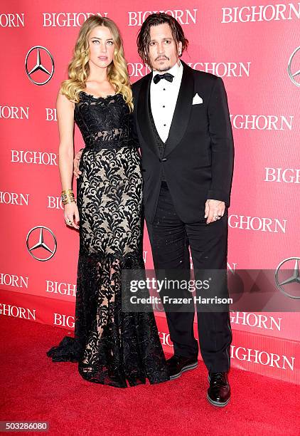 Actors Amber Heard and Johnny Depp arrive at the 27th Annual Palm Springs International Film Festival Awards Gala at Palm Springs Convention Center...