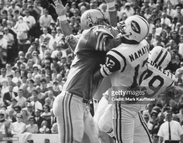 New York Jets quarterback Joe Namath in action during a game against the Houston Oilers.