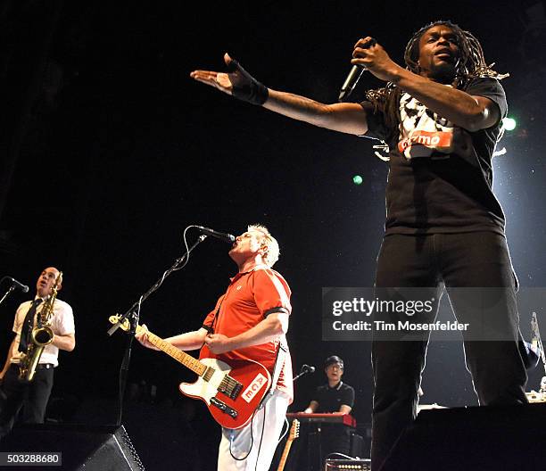 Matt Morrish, Dave Wakeling, and King Schascha of The English Beat perform at The Warfield on January 2, 2016 in San Francisco, California.