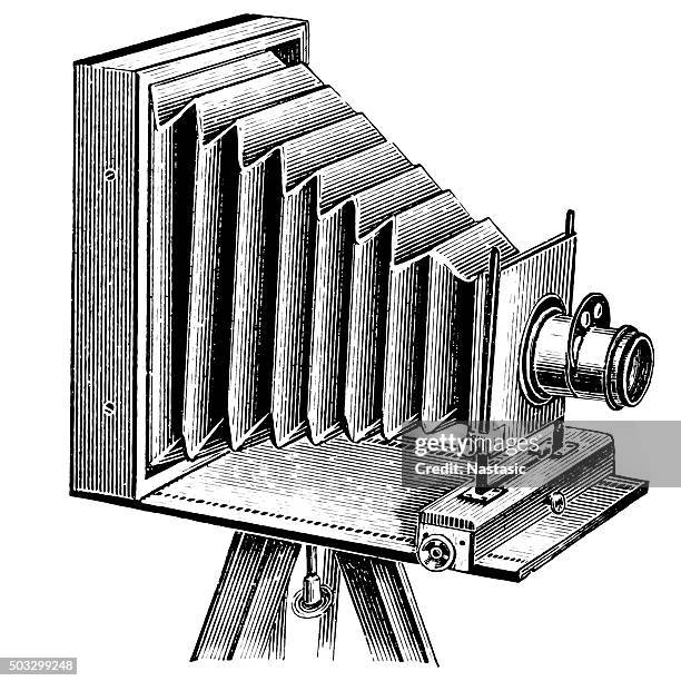 vintage travel camera - camera photographic equipment stock illustrations