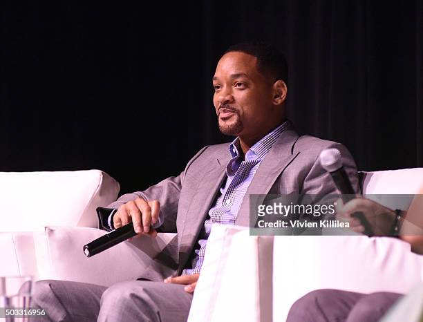 Actor Will Smith speaks at a screening of "Concussion" at the 27th Annual Palm Springs International Film Festival on January 3, 2016 in Palm...