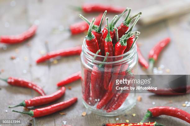 hot pepper in a bottle - chilis stockfoto's en -beelden