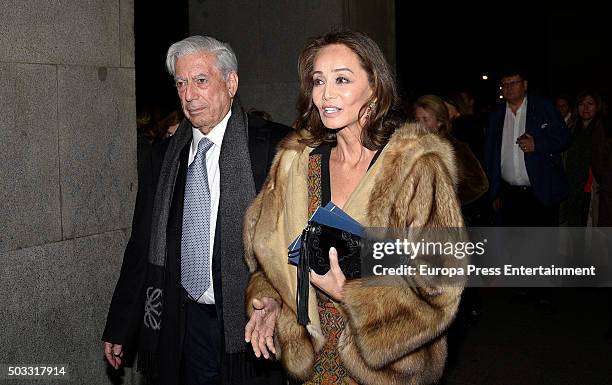 Mario Vargas LLosa and Isabel Preysler are seen arriving at Auditorium on December 05, 2015 in Madrid, Spain.