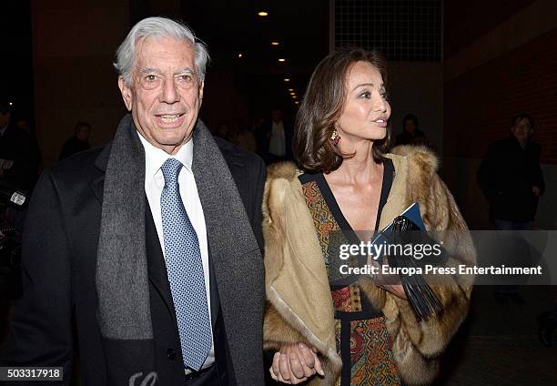 Mario Vargas LLosa and Isabel Preysler are seen arriving at Auditorium on December 05, 2015 in Madrid, Spain.