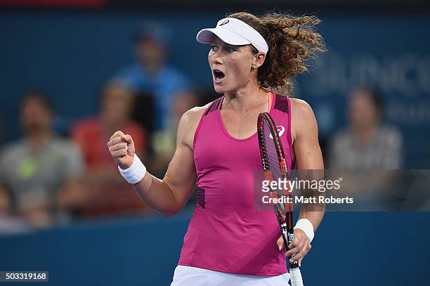 Sam Stosur of Australia celebrates during her match against Jana Cepelova of Solvakia on day two of the 2016 Brisbane International at Pat Rafter...