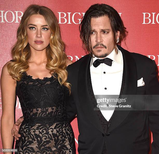 Amber Heard and Johnny Depp arrives at the 27th Annual Palm Springs International Film Festival Awards Gala at Palm Springs Convention Center on...