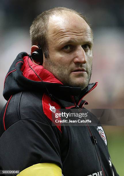 Assistant-coach of Stade Toulousain William Servat looks on during the Top 14 rugby match between Stade Francais Paris and Stade Toulousain at Stade...