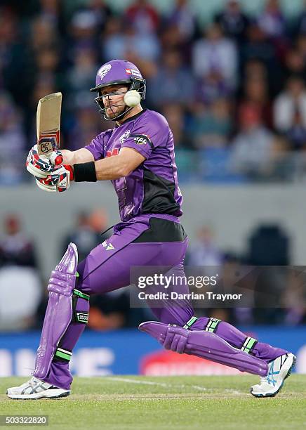 Dan Christian of the Hobart Hurricanes bats during the Big Bash League match between the Hobart Hurricanes and the Melbourne Renegades at Blundstone...