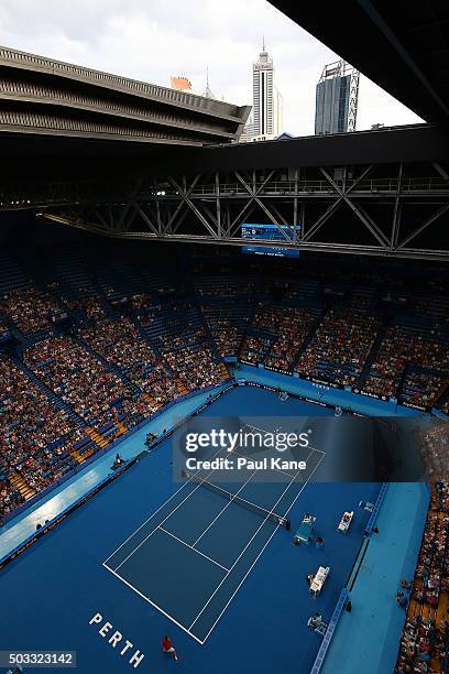 General view during the mens singles match between Andy Murray of Great Britain and Kenny De Schepper of France during day two of the 2016 Hopman Cup...