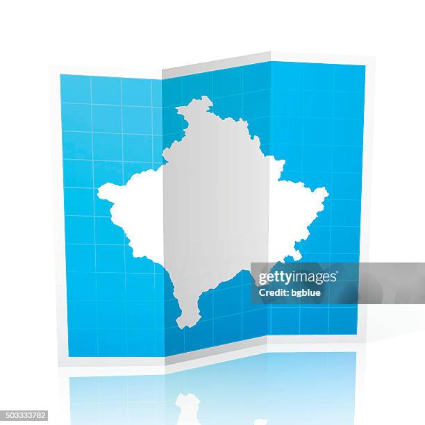 kosovo map folded, isolated on white background - pristina 幅插畫檔、美工圖案、卡通及圖標