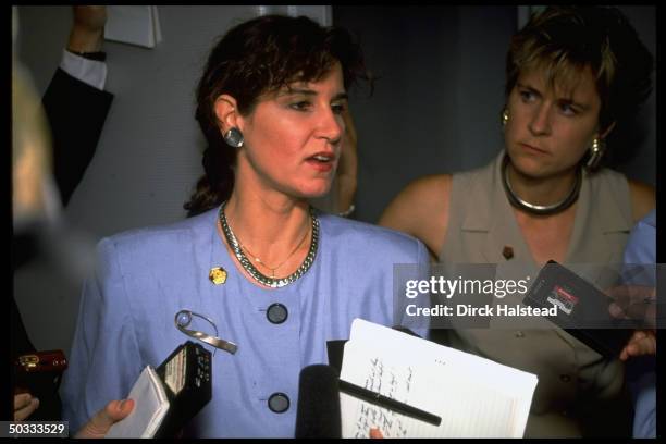 Bush campaign field dir. Mary Matalin telling reporters about endorsing of re-election-seeking incumbent Pres. By 3rd party candidate Perot...