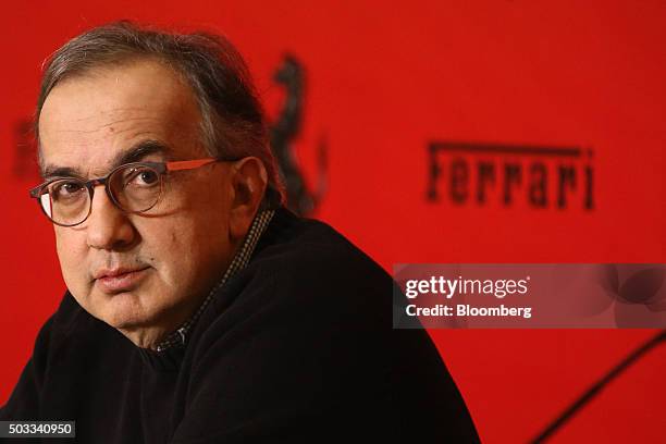 Sergio Marchionne, chief executive officer of Fiat Chrysler Automobiles NV, speaks during a news conference after the Ferrari SpA launch ceremony on...