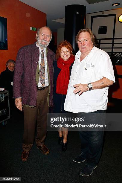 Jean Pierre Marielle, Agathe Natanson and Gerard Depardieu attend the Laurent Gerra One Man Show at L'Olympia on December 23, 2015 in Paris, France.