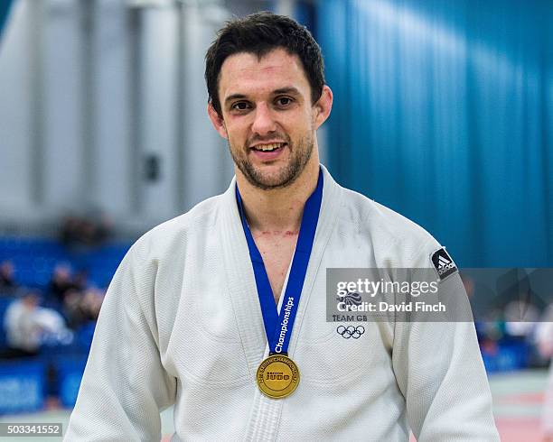 James Austin won the o100kg gold medal during the British Senior Judo Championships at the English Institute of Sport on December 13, 2015 in...
