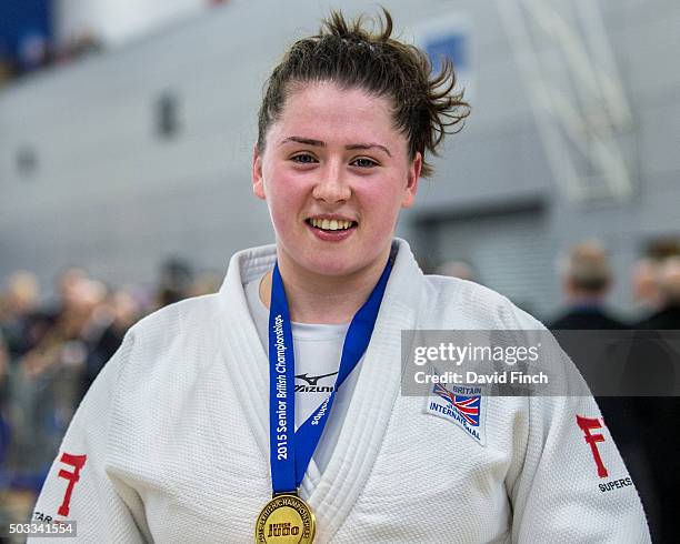 Michelle Boyle, who is 19 and won the u21 category the previous day, radiates happiness after winning the Senior o78kg gold medal during the British...