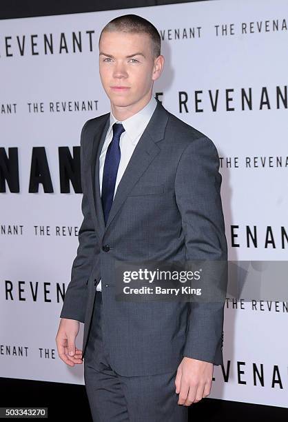 Actor Will Poulter attends the Premiere of 20th Century Fox And Regency Enterprises' 'The Revenant' at TCL Chinese Theatre on December 16, 2015 in...