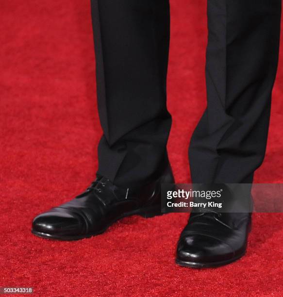 Director/writer Alejandro Gonzalez Inarritu, shoe detail, attends the Premiere of 20th Century Fox And Regency Enterprises' 'The Revenant' at TCL...
