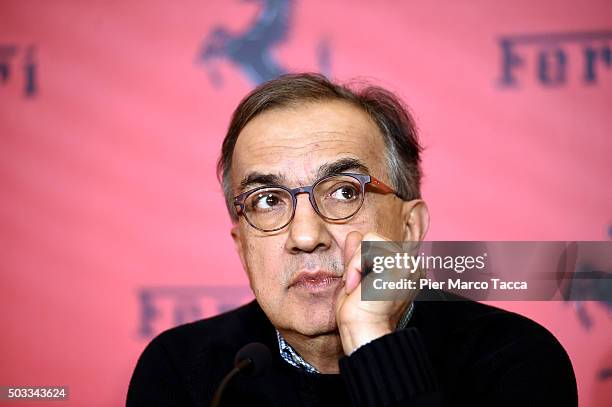 Sergio Marchionne, chief executive officer of Fiat Chrysler Automobiles NV speaks during the press conference at the launch on the Borsa Italiana, on...