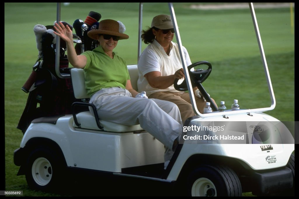Maria Rodham First Lady Hillary Rodham Clinton out on course in golf cart during ...