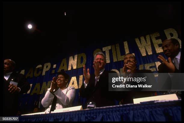 Myrlie Evers-Williams, Pres. Bill Clinton & Kweisi Mfume at NAACP convention.