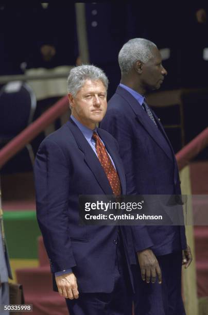 Pres. Bill Clinton & his host Pres. Abdou Diouf of Senegal at presidential palace.