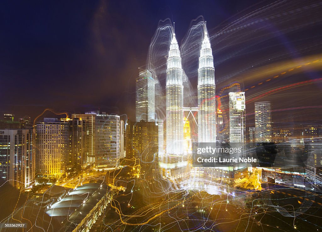 Light trails and the Petronas Twin Towers