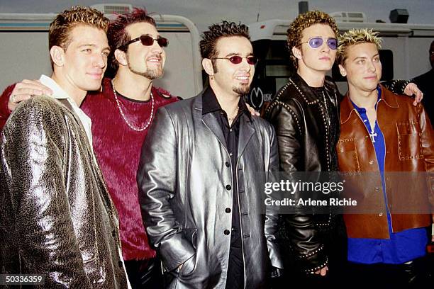 Members of the pop band 'N Sync J. C. Chasez, Joey Fatone, Chris Fitzpatrick, Justin Timberlake, and Lance Bass dressed to impress at the American...