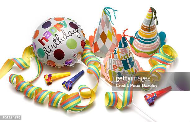 birthday party fun - balloons and streamers stock pictures, royalty-free photos & images