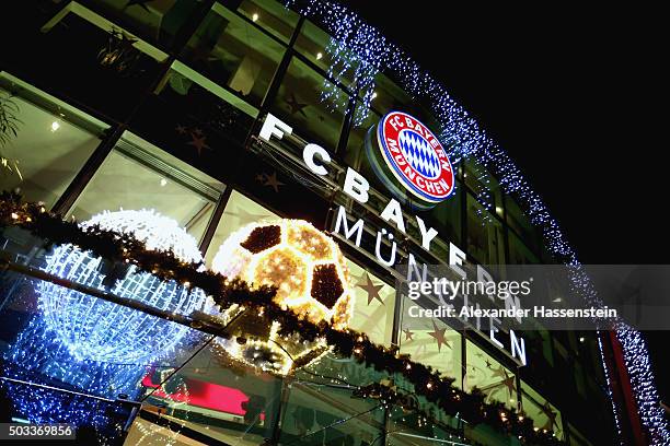 Christmas Tree Lighting at Bayern Muenchen's head quater Saebener Strasse on January 4, 2016 in Munich, Germany.