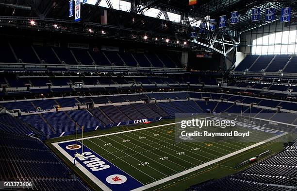 Indianapolis Colts playing field at Lucas Oil Stadium, home of the Indianapolis Colts football team on December 22, 2015 in Indianapolis, Indiana.