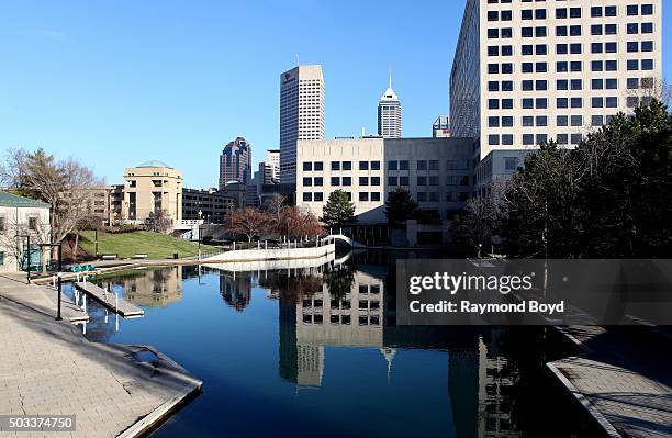 Indianapolis canal walk looking into downtown Indianapolis on December 22, 2015 in Indianapolis, Indiana.