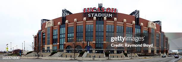 Panoramic view of Lucas Oil Stadium, home of the Indianapolis Colts football team on December 22, 2015 in Indianapolis, Indiana.