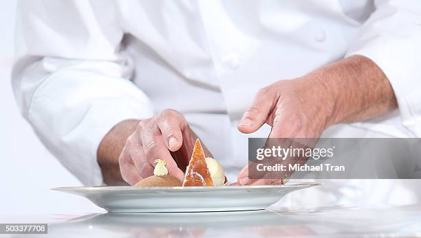 Executive Pastry Chef Thomas Henzi onstage during 73rd Annual Golden Globe menu preview held at The Beverly Hilton Hotel on January 4, 2016 in...