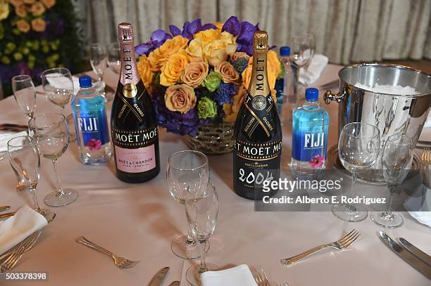 The table setting at the 73rd Golden Globes Menu Preview at The Beverly Hilton Hotel on January 4, 2016 in Beverly Hills, California.