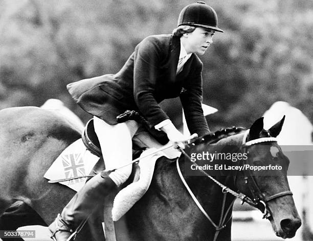 Marion Coakes of Great Britain, riding 'Stroller' on her way to victory in the Ladies World Show Jumping Championships at Hickstead, 11th September...