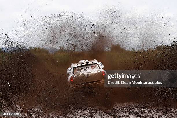 Mikko Hirvonen of Finland and Michel Périn of France in the MINI ALL4 RACING for AXION X-RAID TEAM compete between Villa Carlos Paz and Termas de Rio...