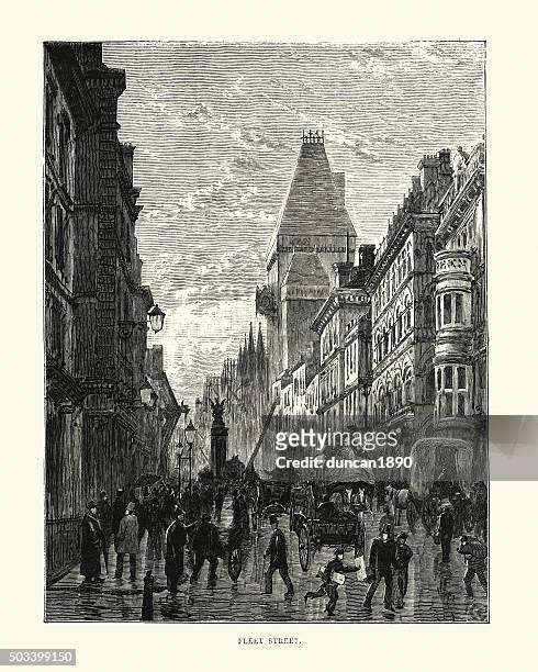 victorian london - fleet street - london street stock illustrations